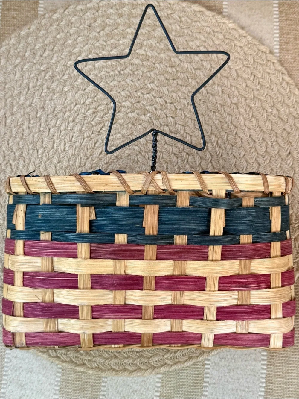 Vintage Country Cottage Patriotic Wall Pocket Basket